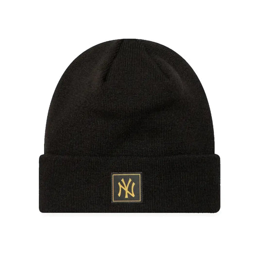 New York Yankees Metallic Badge Black Cuff Knit Beanie Hat