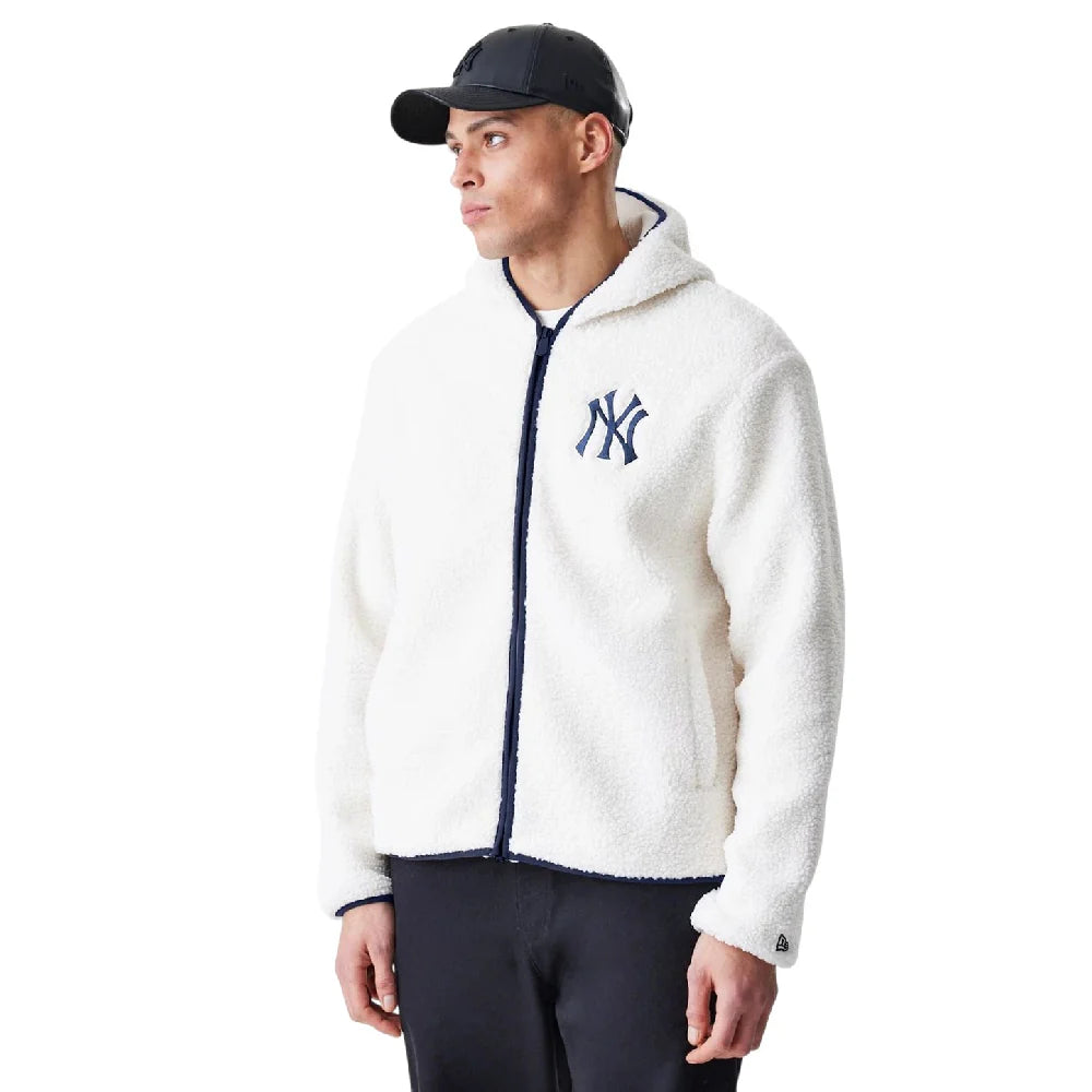 New York Yankees MLB Open White Hooded Sherpa Jacket