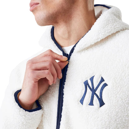 New York Yankees MLB Open White Hooded Sherpa Jacket