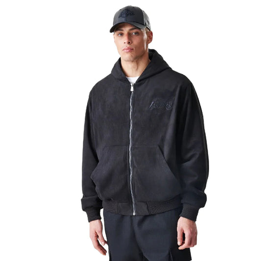 LA Lakers NBA Suede Black Hooded Jacket
