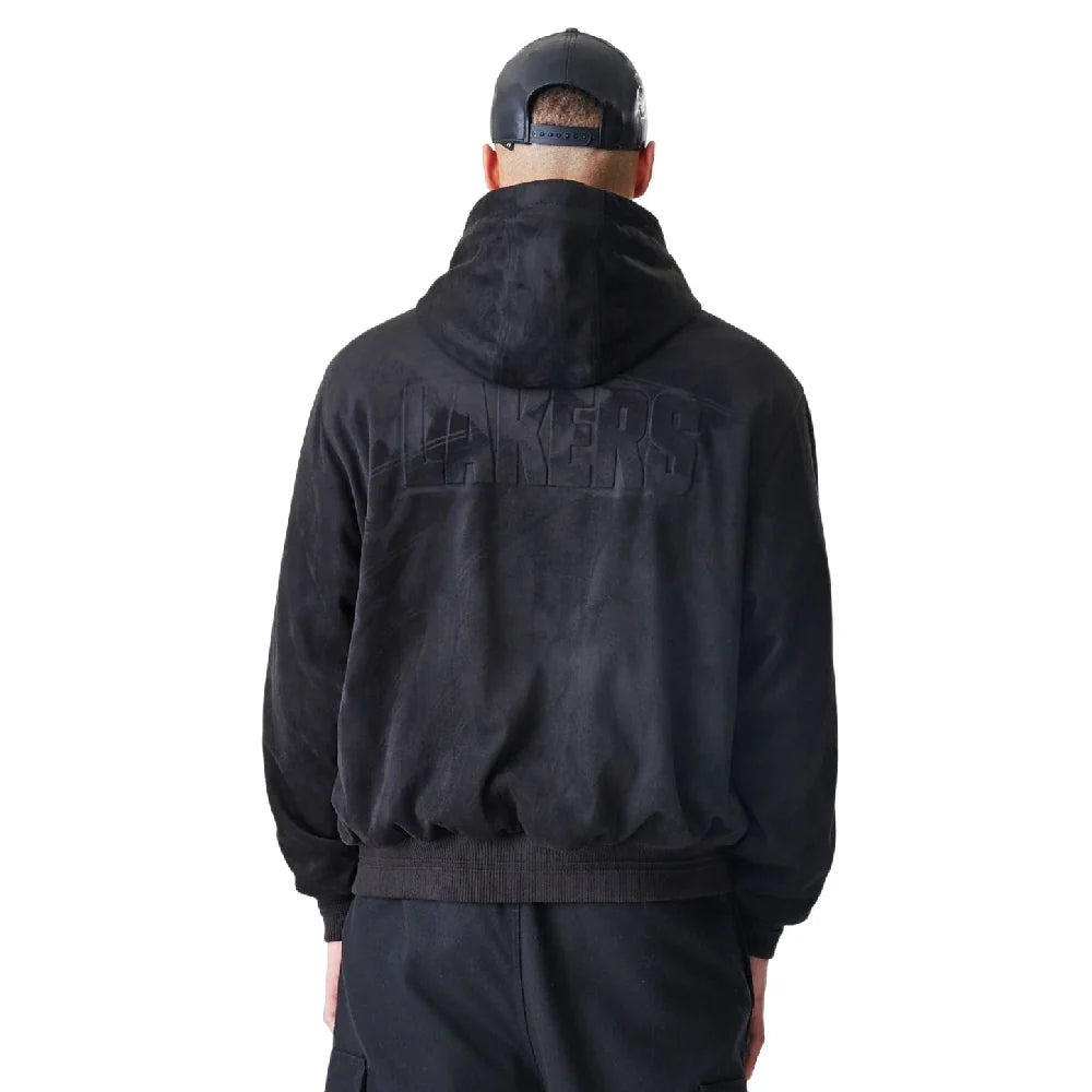LA Lakers NBA Suede Black Hooded Jacket