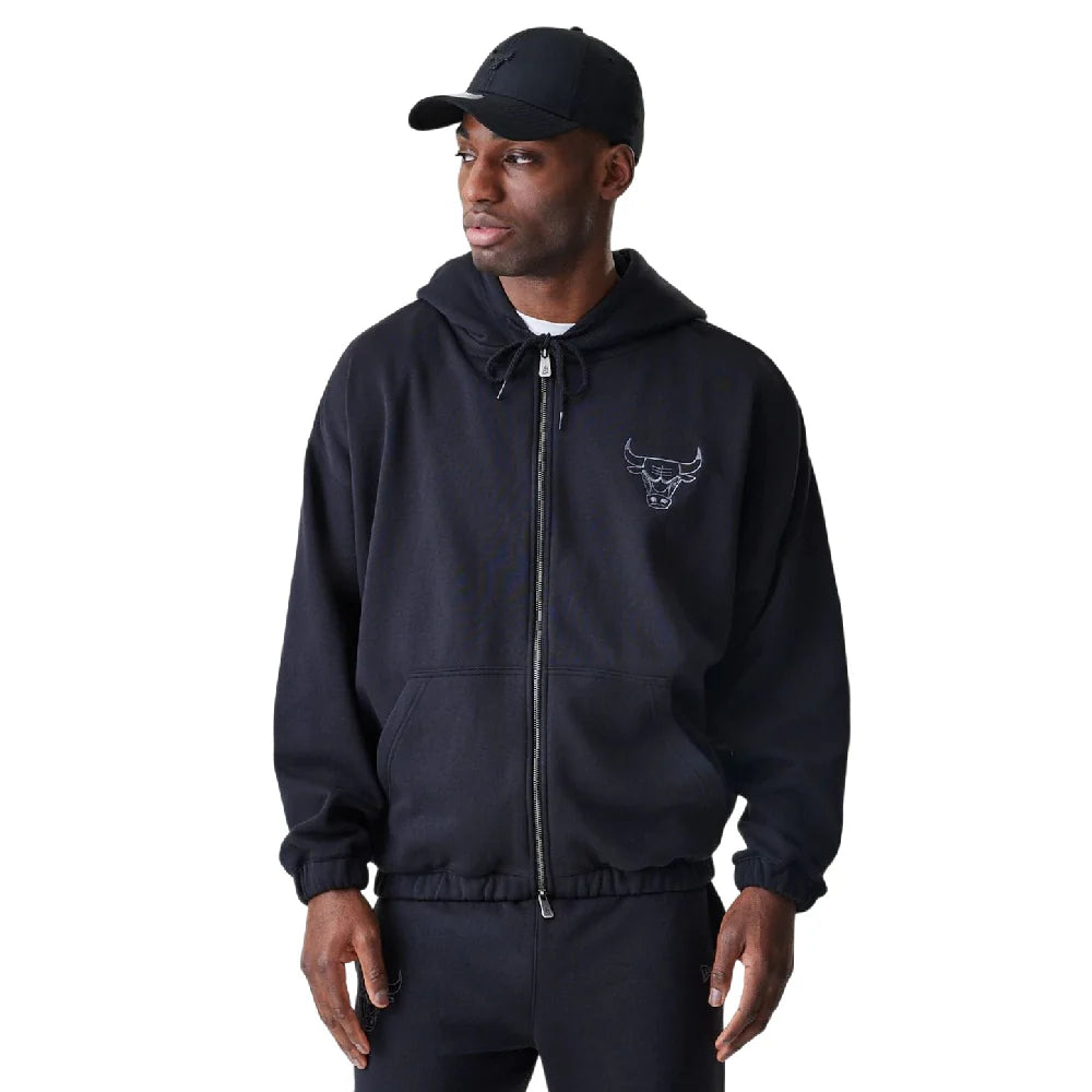 Chicago Bulls NBA Linear Black Oversized Full Zip Hoodie