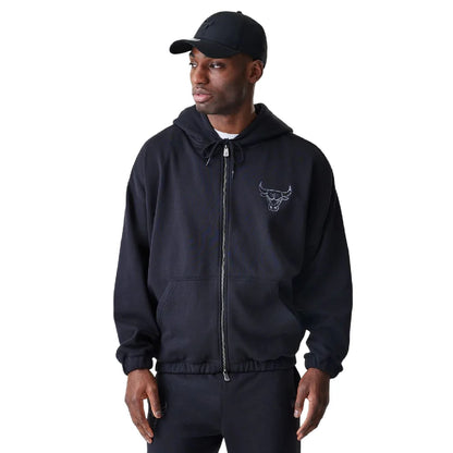 Chicago Bulls NBA Linear Black Oversized Full Zip Hoodie