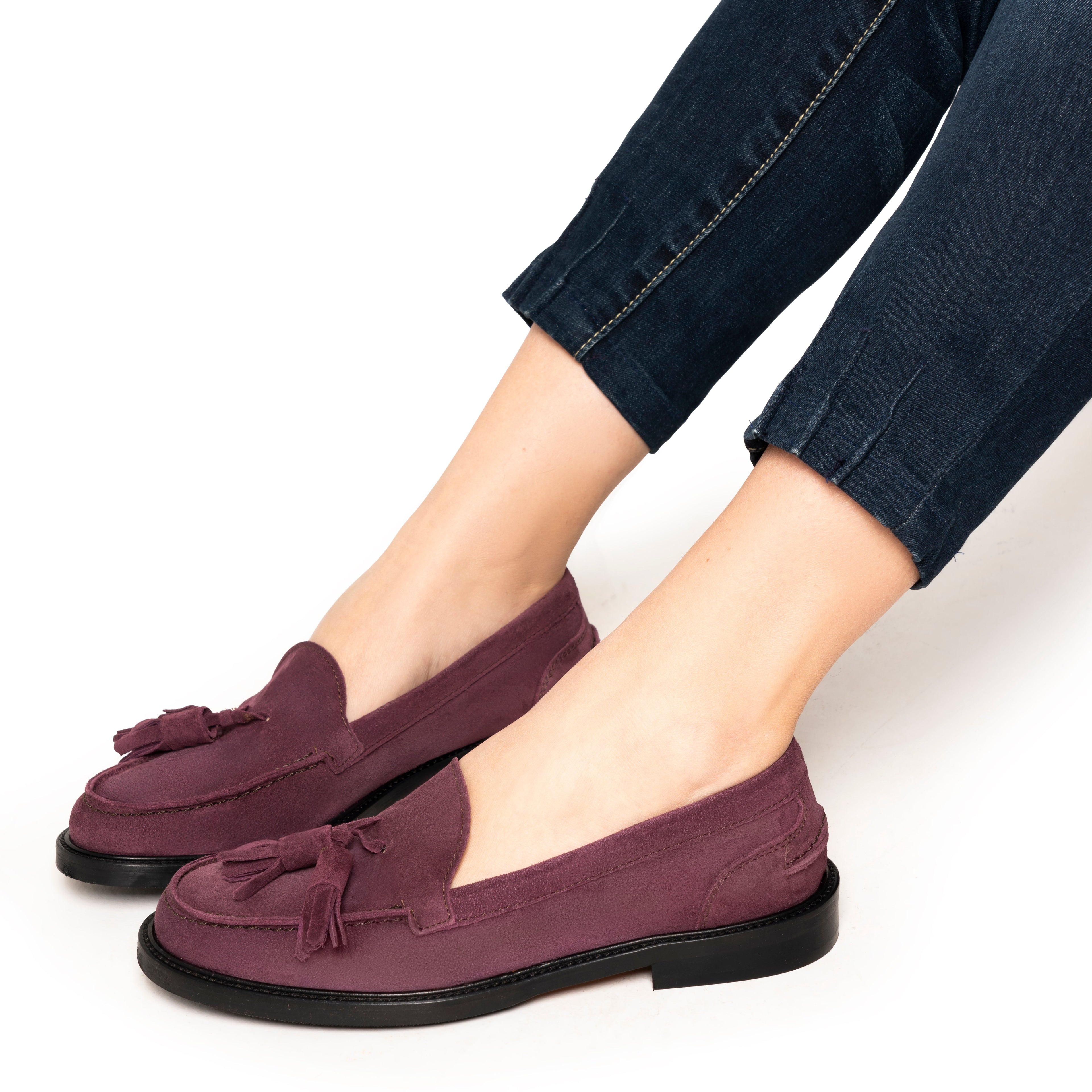 Mocassini  Donna con fiocco in Camoscio - Bordeaux