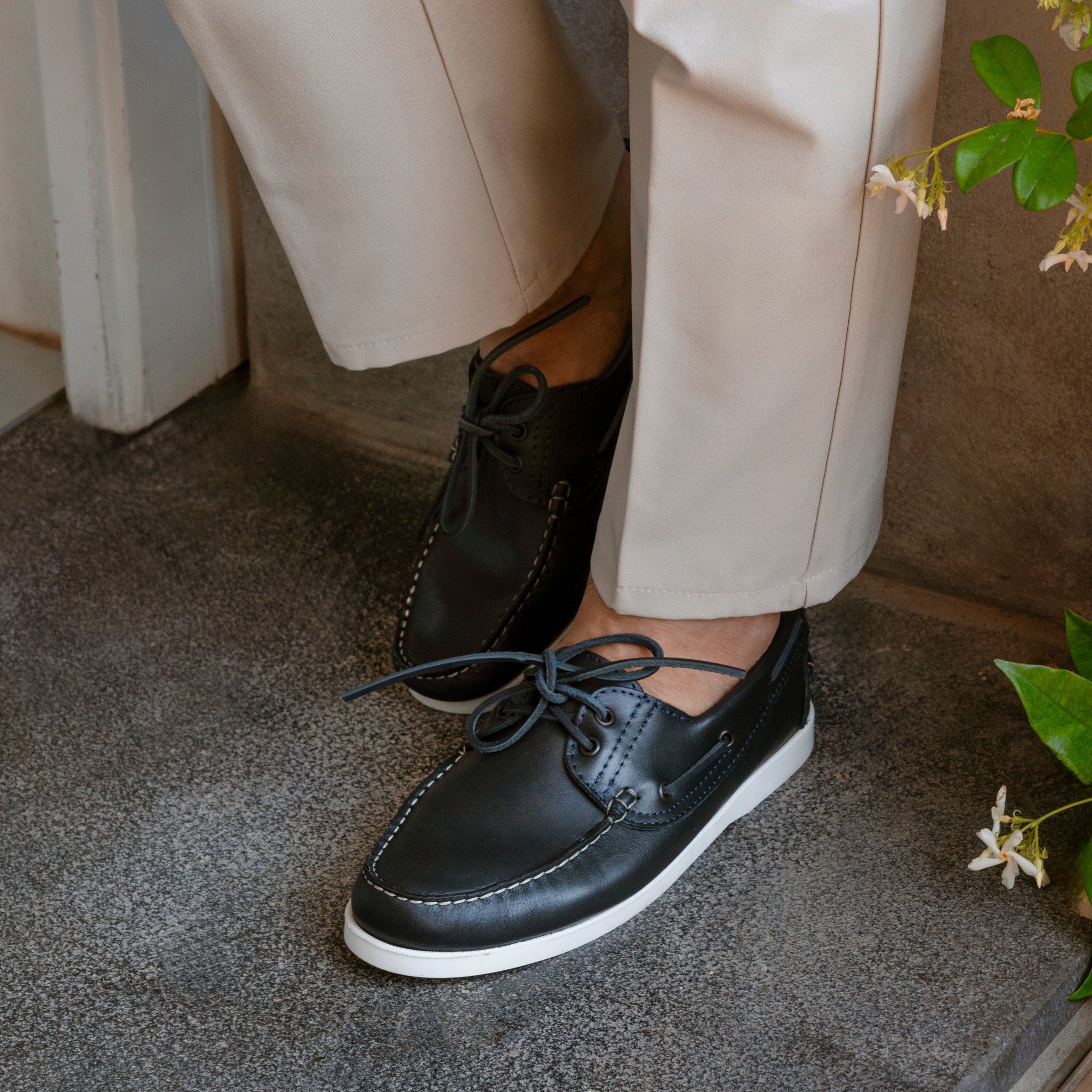 Mocassini Barca 01 con Lacci in Pelle - Blu