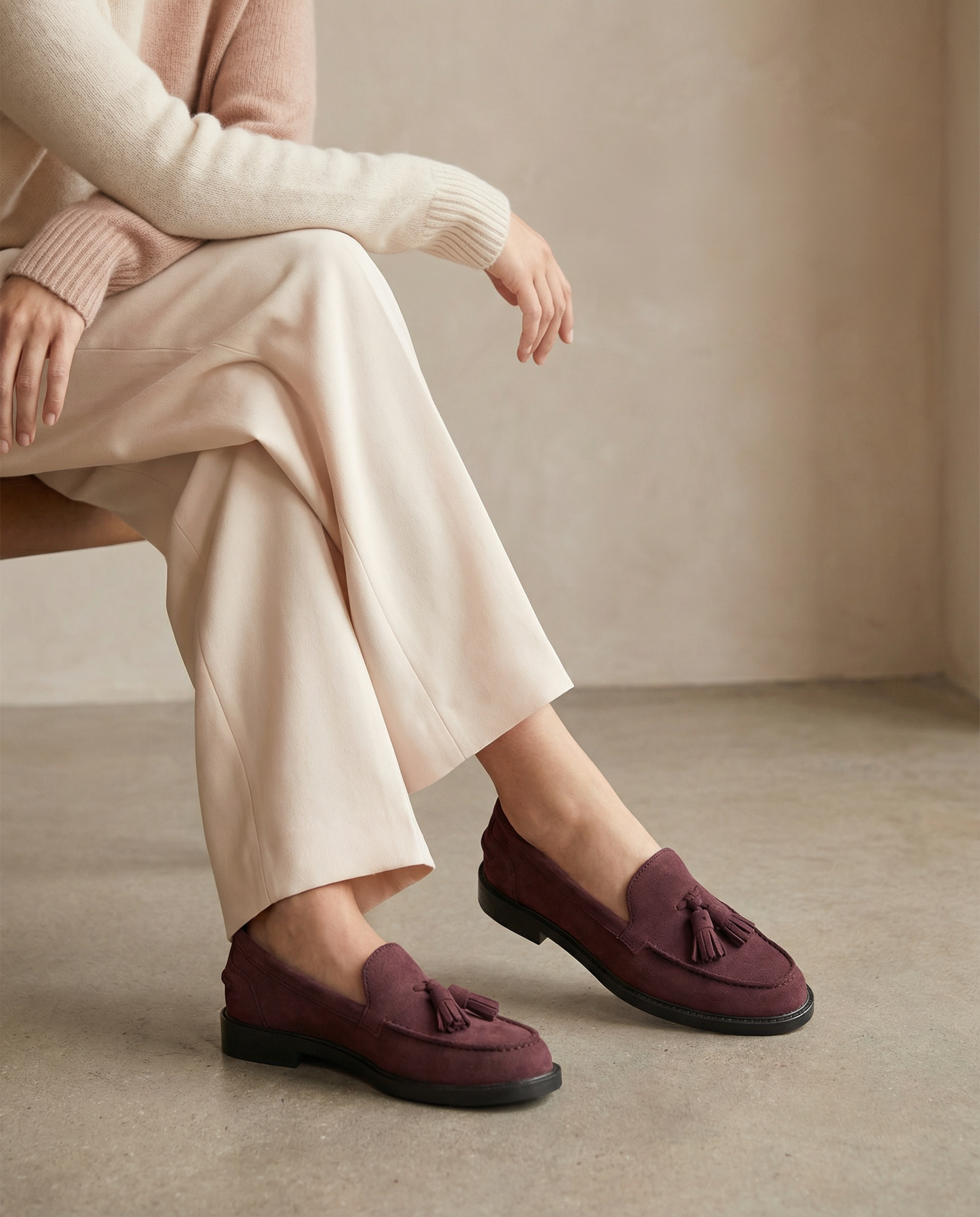 Mocassini  Donna con fiocco in Camoscio - Bordeaux